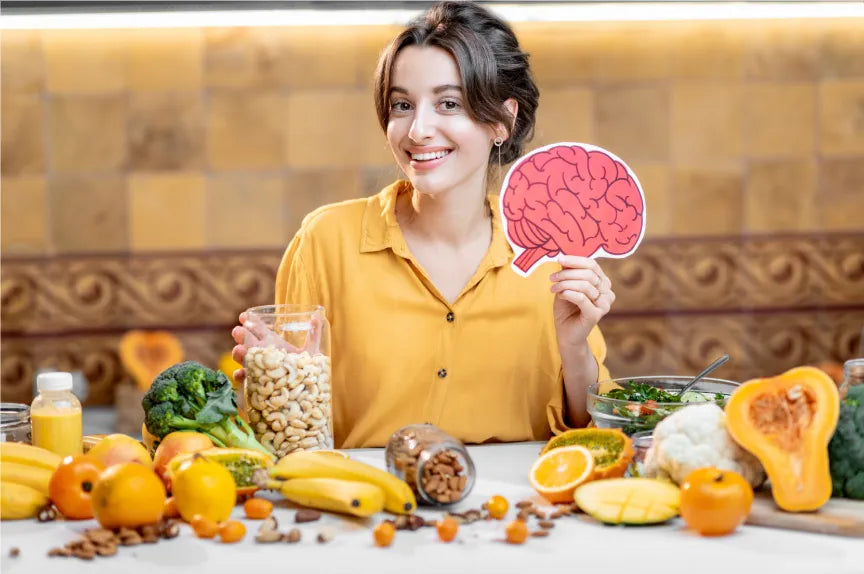 Colorful bowls of brain-healthy recipes featuring nuts, berries, and leafy greens for improved memory.