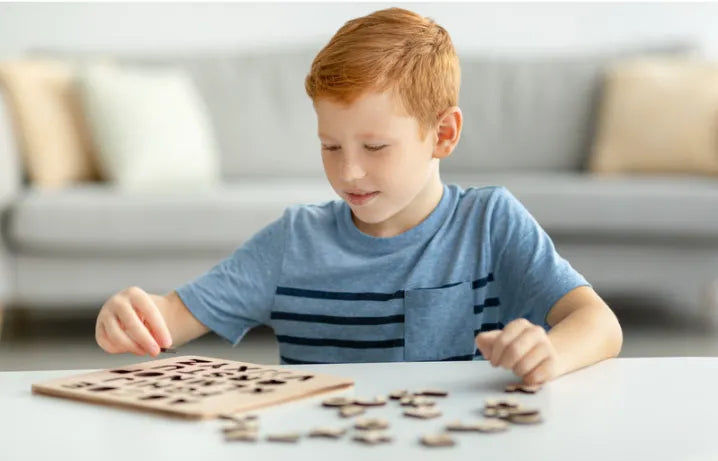 A child playing engaging brain development games at home, enhancing cognitive skills and creativity.